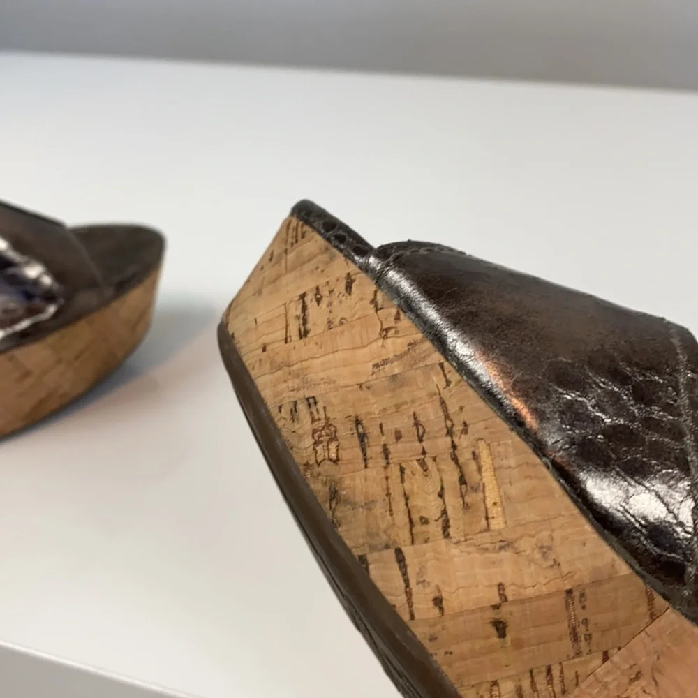Franco Sarto Supra Snake Print Bronze Wedges Size 8.5